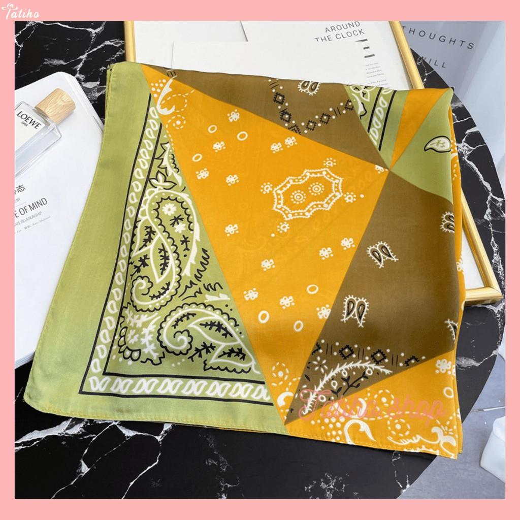 Khăn Bandana Lụa, Khăn Turban Cao Cấp Họa Tiết Tế Bào - Chất Liệu Chiffon 70x70cm - Mã B003