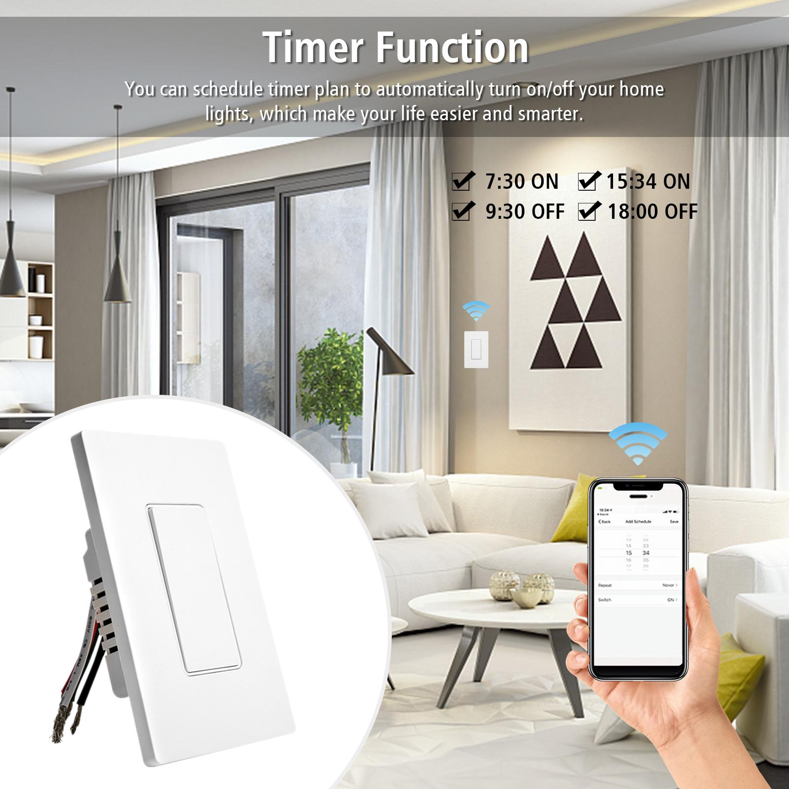 Công tắc đèn thông minh dùng wifi, điều khiển từ xa qua app, tương thích với trợ lý Google / Alexa / IFTTT, chức năng hẹn giờ