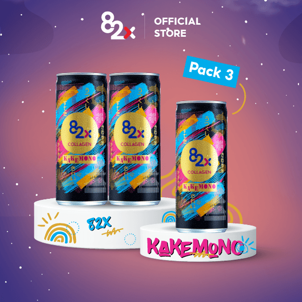 82X SET QUÀ KAKEMONO " RẠNG RỠ " pack 3 lon - Nước uống giải khát chứa Collagen 0ckal đến từ Thái Lan 245ml/lon.
