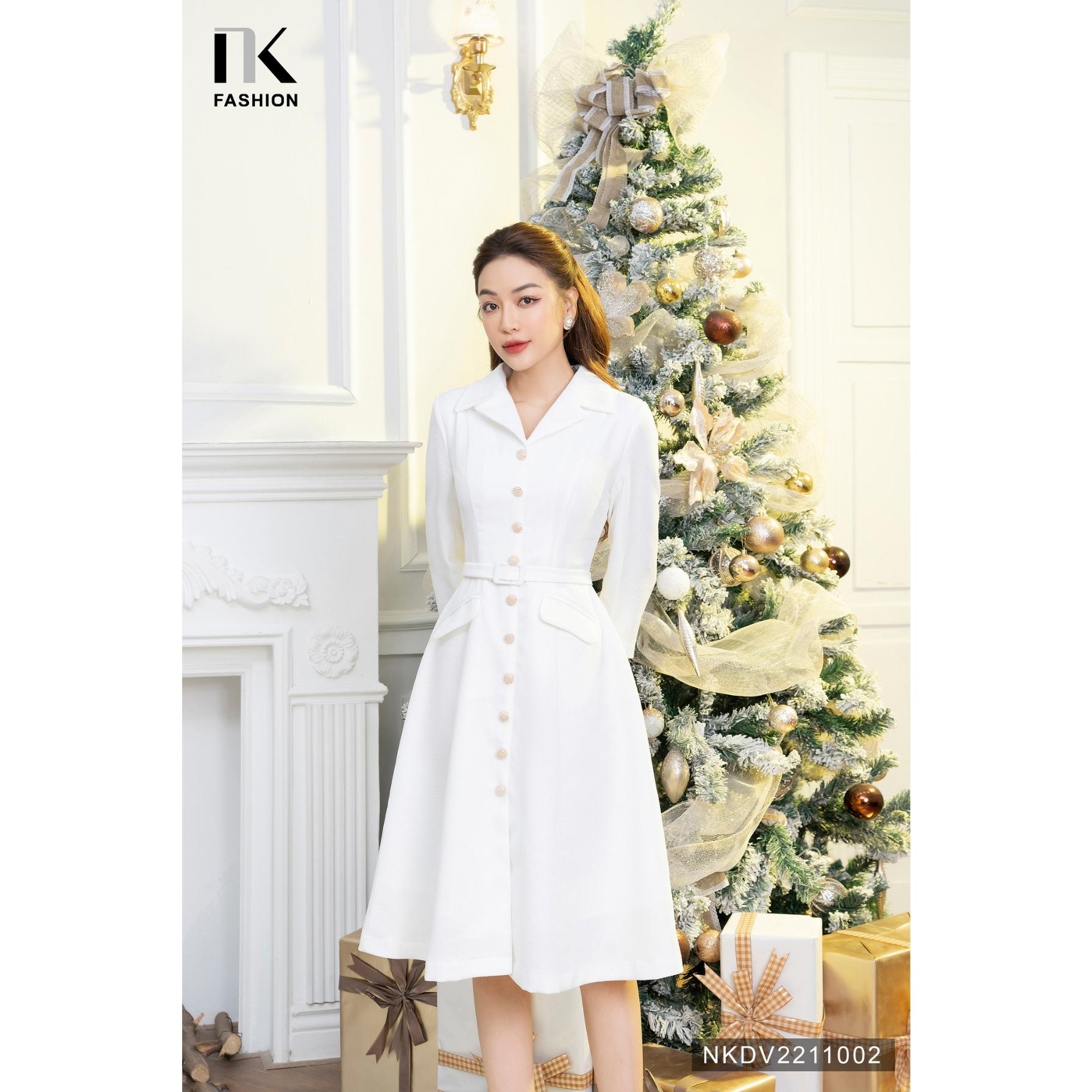 Đầm Xòe Cổ Sơ Mi NK FASHION Thiết Kế Đai Bọc 2 Nắp Túi Thanh Lịch Chất Liệu Cao Cấp Đứng Phom NKDV2211002