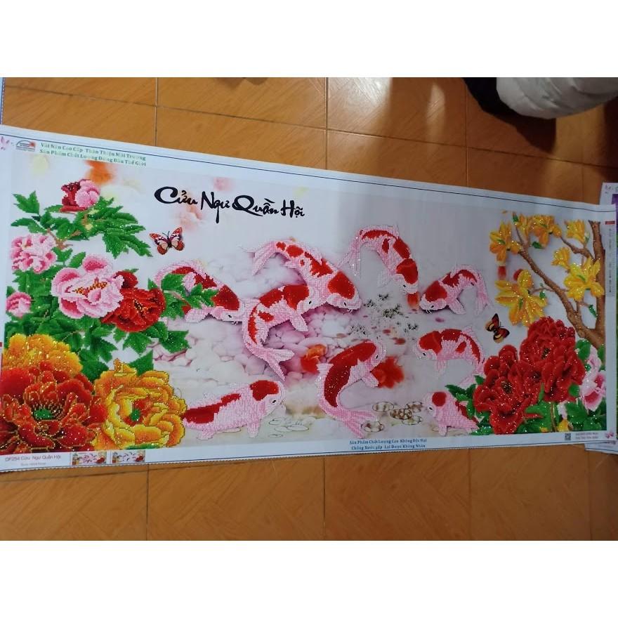 Tranh Đính Đá CÁ CỬU NGƯ QUẦN HỘI. Kích Thước: 1m15 x 50cm - 1m65 x 70cm