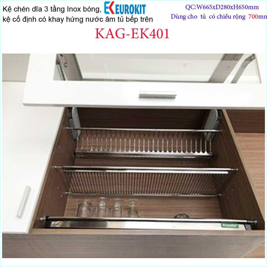 Kệ chén dĩa 3 tầng âm tủ chữ V KAG-EK401-70cm, kệ chén âm tủ Eurokit 70cm Inox bóng cao cấp