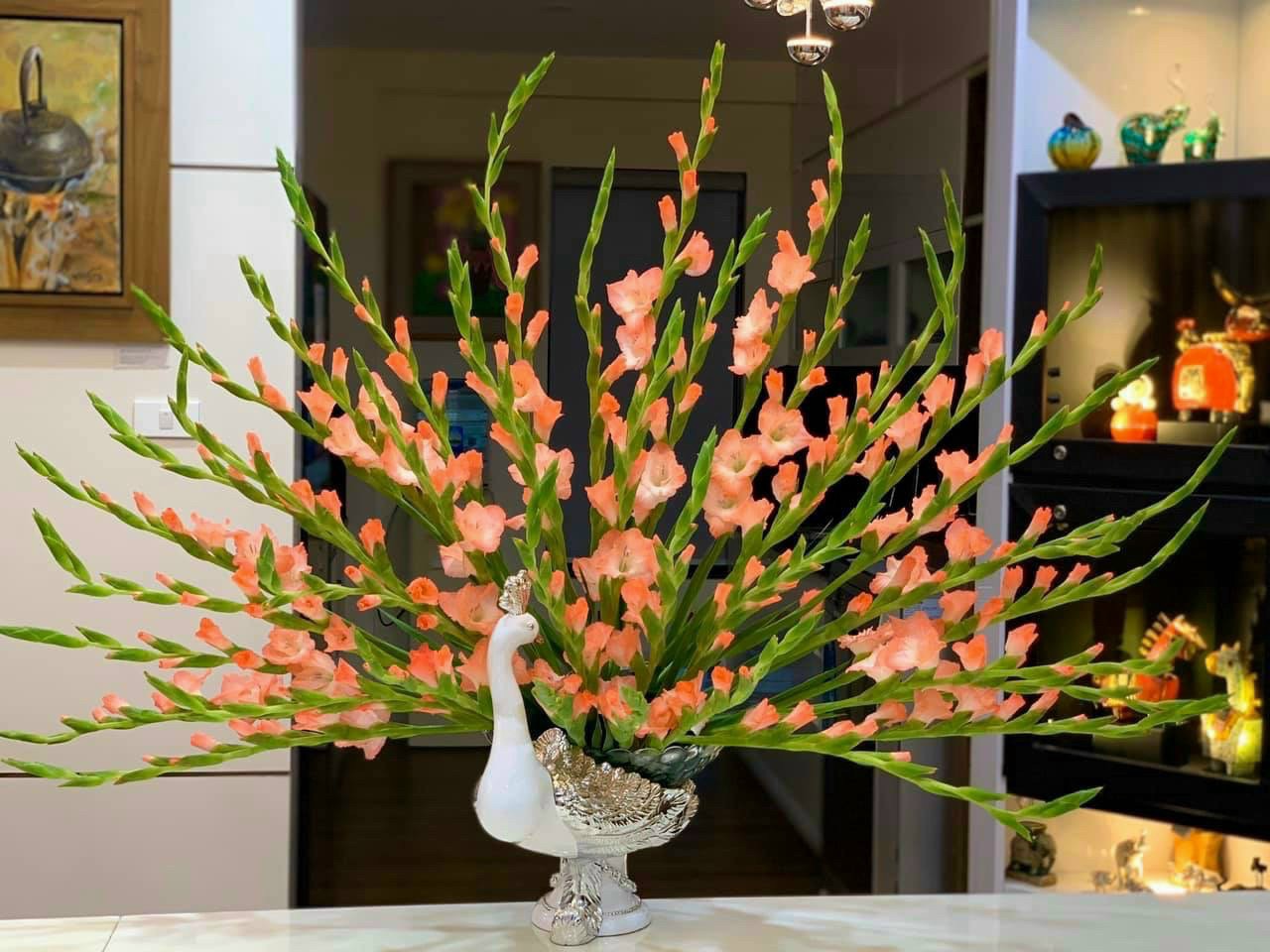 Tượng chim công decor trang trí đa năng bày hoa quả cắm hoa