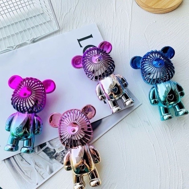 Hình ảnh Quạt Mini Cầm Tay Bearbrick, Quạt Tích Điện Mini Để Bàn Decor Siêu Dễ Thương Có Sạc USB - Hàng Loại 1.  CHính Hãng MINIIN