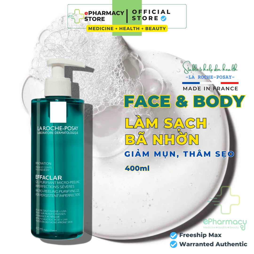 Sữa Rửa Mặt & Sữa Tắm LaRochePosay Effaclar Micro-Peeling Gel Cleanser làm sạch & giảm mụn 400ml