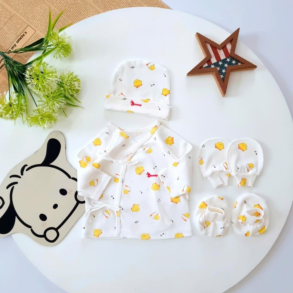 Set Áo Cột Dây Kèm Nón, Bao Tay Bao Chân Cotton Sơ Sinh Cho Bé - Bunny Baby