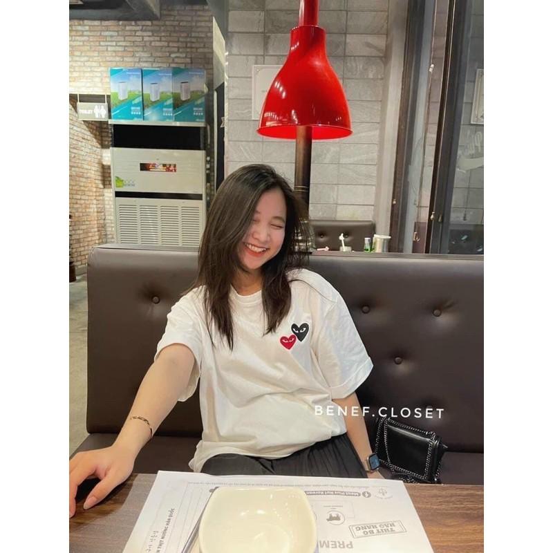 Áo Phông Tay Lỡ Dáng Rộng Unisex --Thêu 2 tim trên ngực