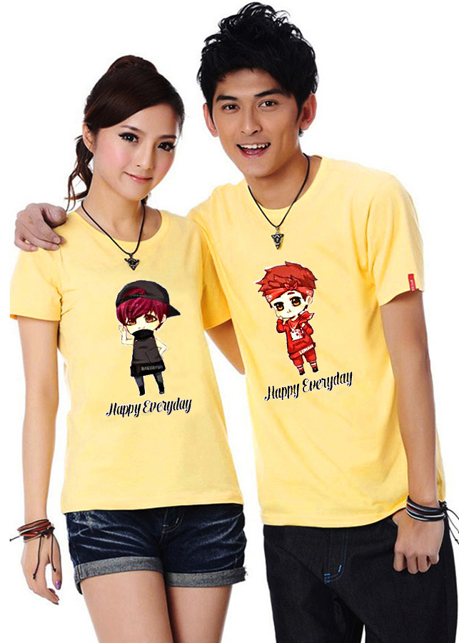 Bộ Áo Thun Đôi Nam Nữ Happy Forever Màu Vàng