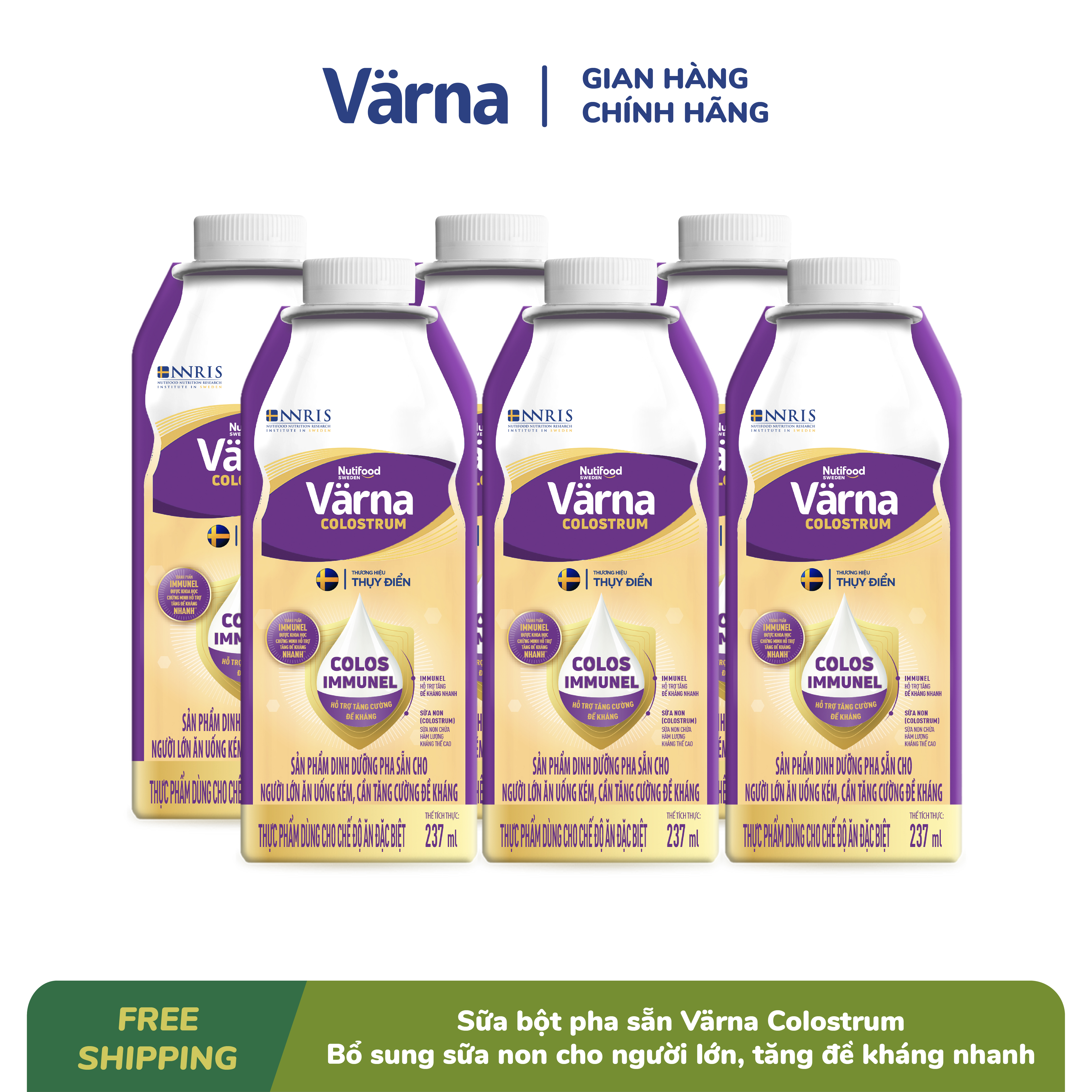 Thùng Sản phẩm dinh dưỡng pha sẵn Värna Colostrum (12 hộp x 237ml) (Hộp giấy) - Bổ sung sữa non, Tăng đề kháng nhanh