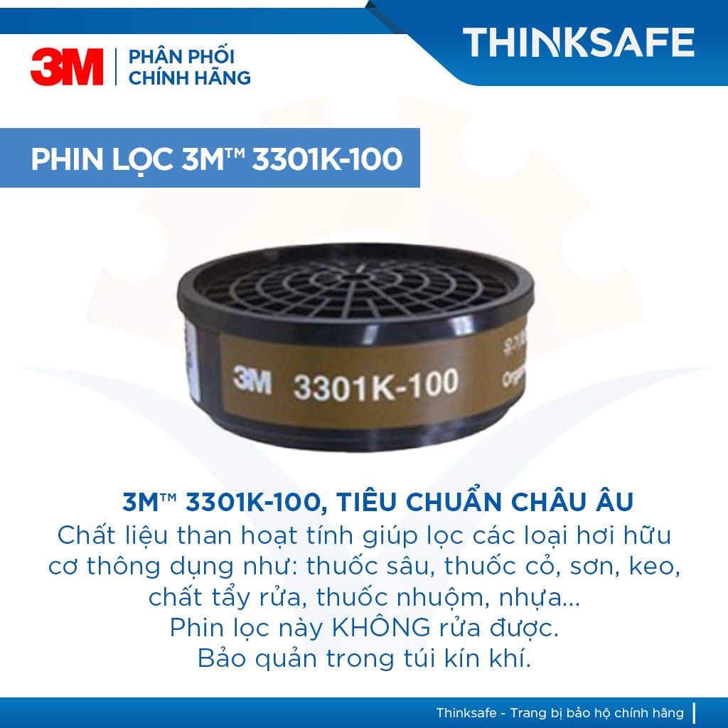 Mặt nạ phòng độc 3M HF52/3301k, trang bị phòng độc, chống bụi, phun sơn, xịt thuốc sâu, bụi mịn, NH3 - Thinksafe