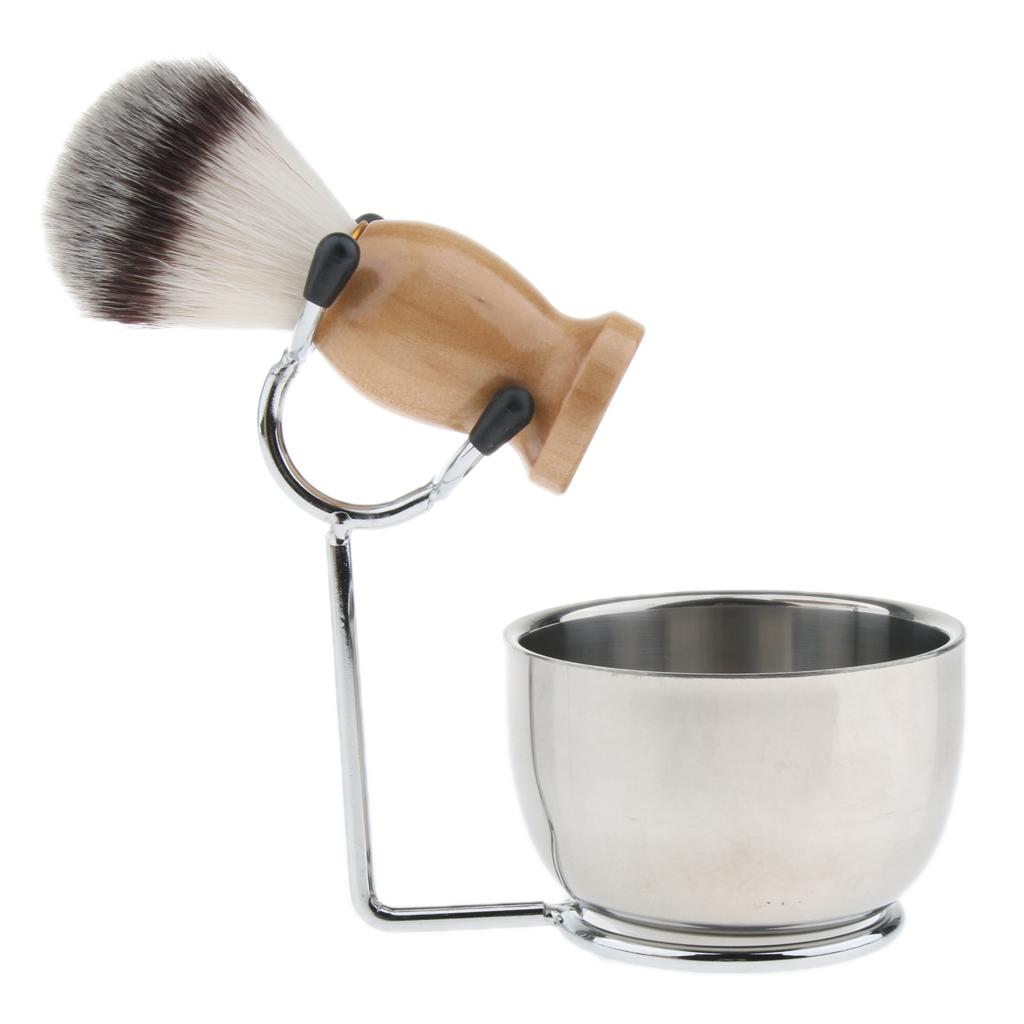 Professional Men's Grooming Shaving Set, Including Beard Brush + Stainless Stand Holder + Cream Soap Bowl Mugs Cup