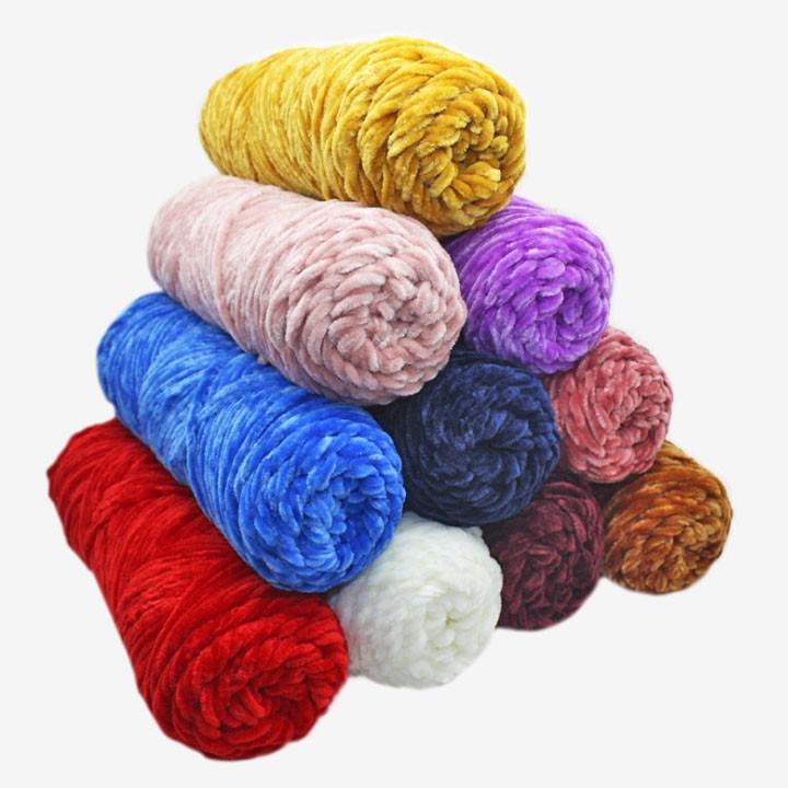 Len Sợi Đan Khăn Móc Thú Bông, Chăn Mền Mềm Mại Chất Len Nhung Chenille Mềm Mịn Cashmere 100g