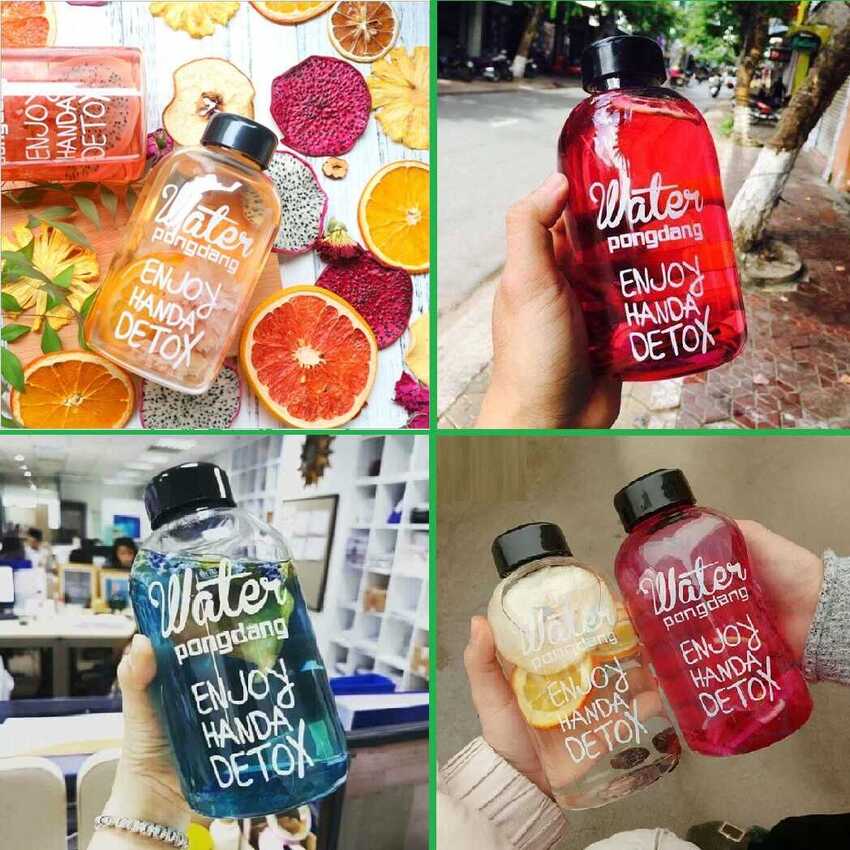 Bình Nước Thủy Tinh 600ML detox - nắp nhựa ron cao su - Chai Đựng Nước Thủy Tinh - Bình Detox - Chai Đựng Trà Sữa