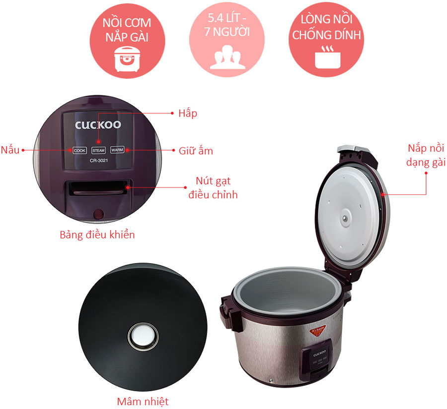 Nồi Cơm Điện Nắp Gài Cuckoo CR-3021 (5.4L) - Hàng Chính Hãng