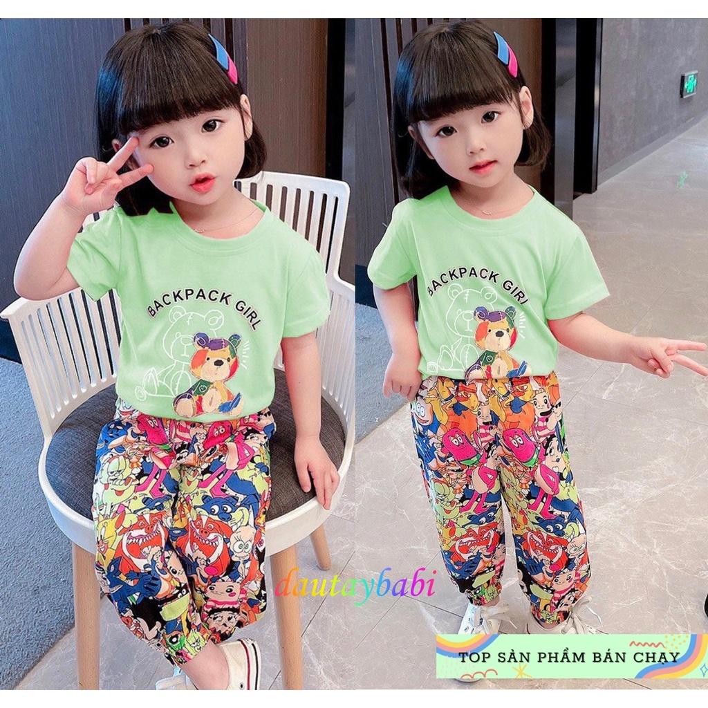 Set thể thao bé gái size đại cồ áo croptop rộng quần jogger thun cotton mềm mát cho bé 10kg đến 50kg