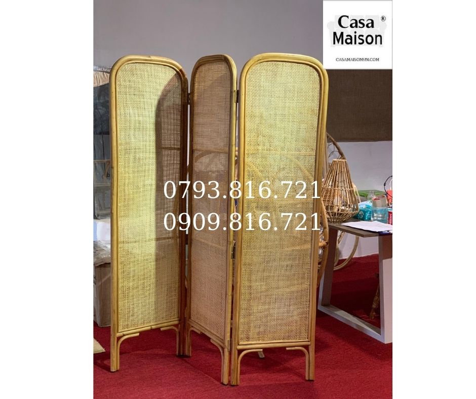 Vách Ngăn Mây Với Thiết Kế Đan Mắt Cáo - Rattan Screen In Classic Style-OT002