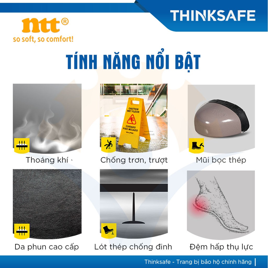 Giày bảo hộ lao động nam Thinksafe - Giày NTT chống nước, chống đinh, va đập, trơn trượt, giày công trình, công trường nhà máy, giày bảo hộ cổ thấp giá rẻ