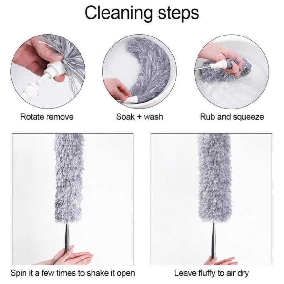 Chổi quét bụi cán Inox dài 70 - 252 cm có thể kéo rút Cây phất trần san hô Microfiber Duster