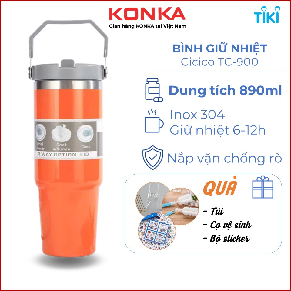 Ly giữ nhiệt 890ml inox 304, bình giữ nhiệt có ống hút tiện lợi, giữ nhiệt nóng lạnh 6-12 tiếng không đổ mồ hôi