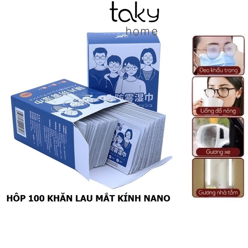 Hộp 100 Gói, Miếng Khăn Ướt Lau Kính Nano, Chống Bám Bụi Bẩn, Vân Tay Trên Kính Mắt, Khăn Lau Kính Nhỏ Gọn Tiện Dụng- TakyHome 7227