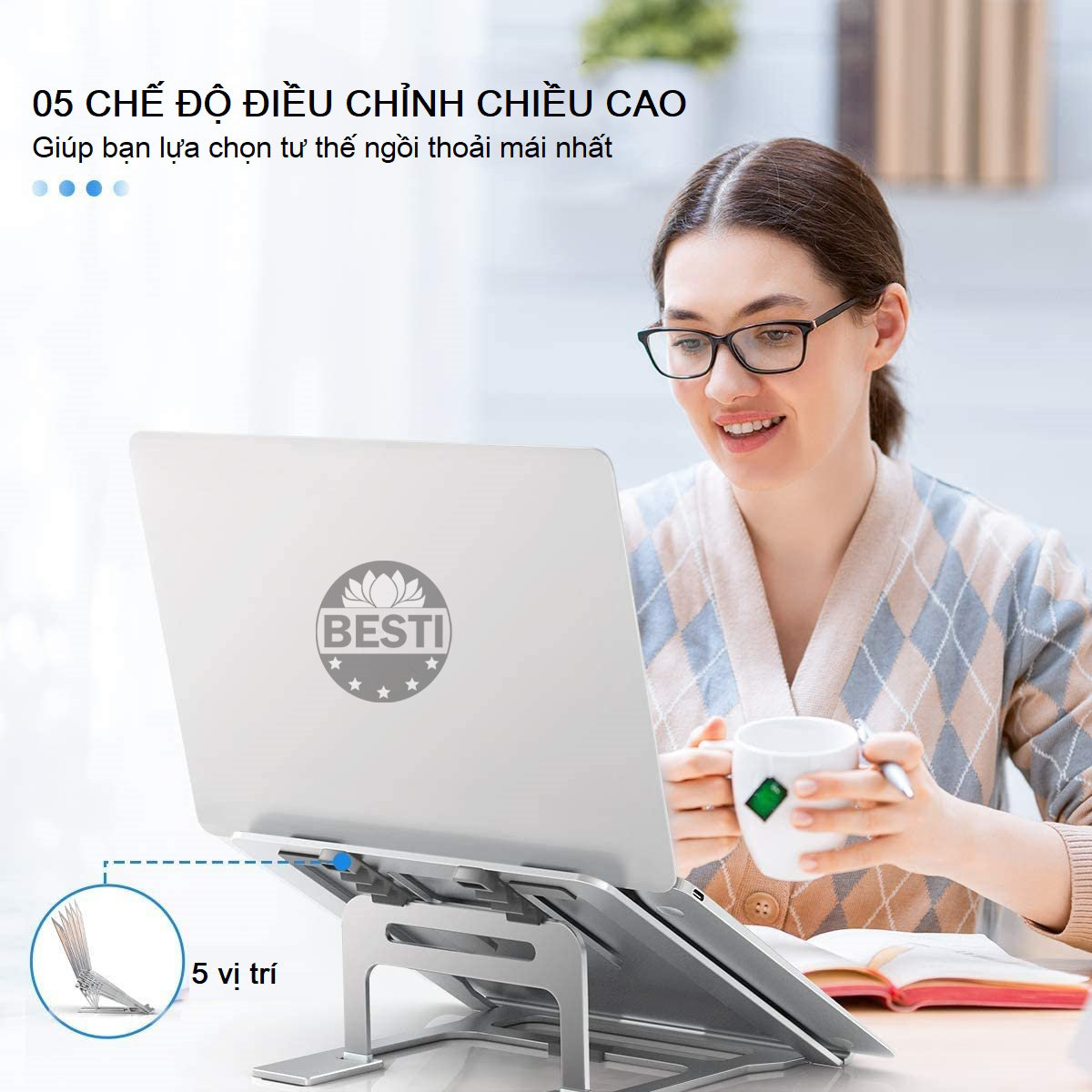 Giá Đỡ Laptop Dành Cho Các Loại Máy Tính, IPad, Macbook Hợp Kim Nhôm Cao Cấp. Hỗ Trợ Tản Nhiệt Chống Mỏi Cổ, Vai, Gáy - Hàng Chính Hãng