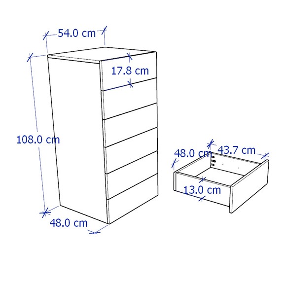 NOVA, Tủ đựng đồ lưu trữ 6 ngăn kéo size nhỏ DRA_036, 54x48x108cm