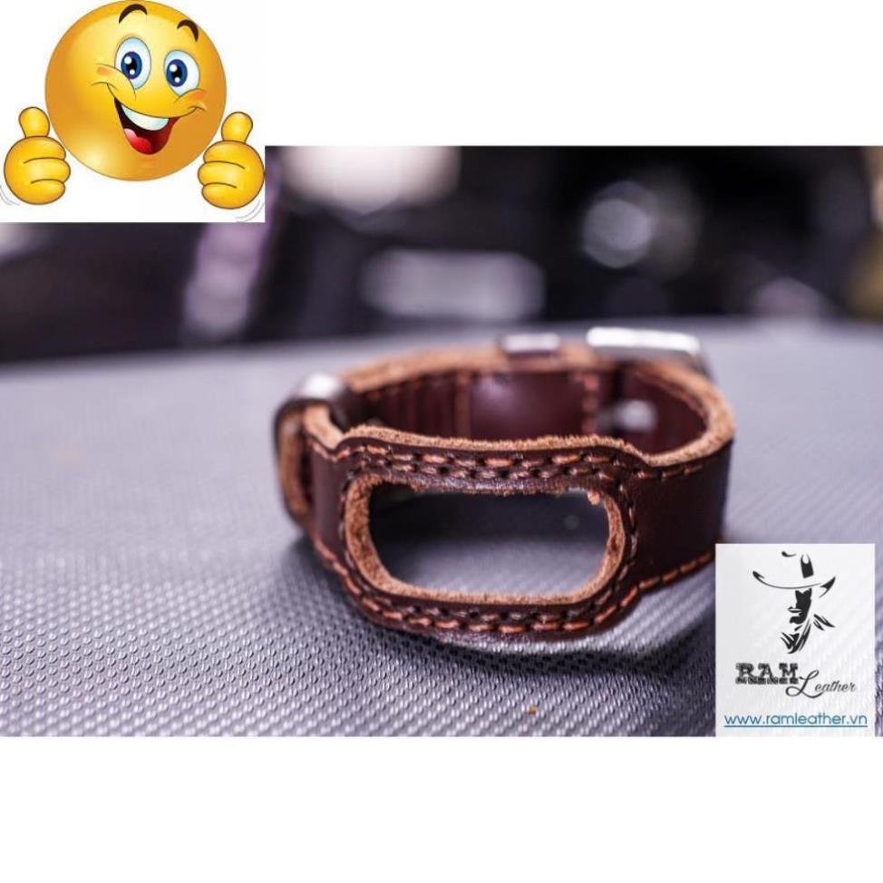 DÂY MIBAND 4 / MIBAND 3 / MIBAND 5 DA BÒ NÂU ĐẬM - DA BÒ THẬT-CHÍNH HÃNG RAM LEATHER