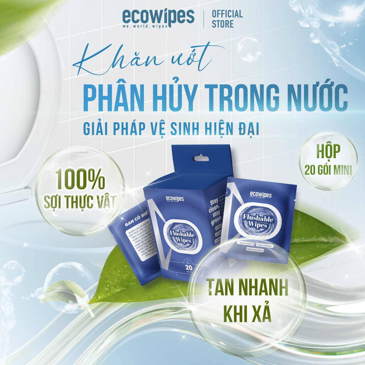 Khăn Ướt Flushable EcoWipes Gói 1 Tờ Khăn Lau Vệ Sinh Tự Phân Hủy Trong Nước