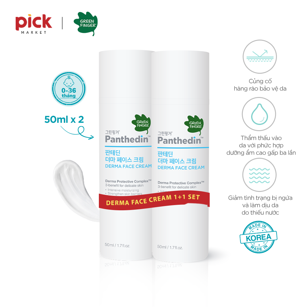 Combo 2 chai Kem Dưỡng Da Mặt Hàn Quốc Cho Bé  GREENFINGER PANTHEDIN DERMA FACE CREAM 50ML