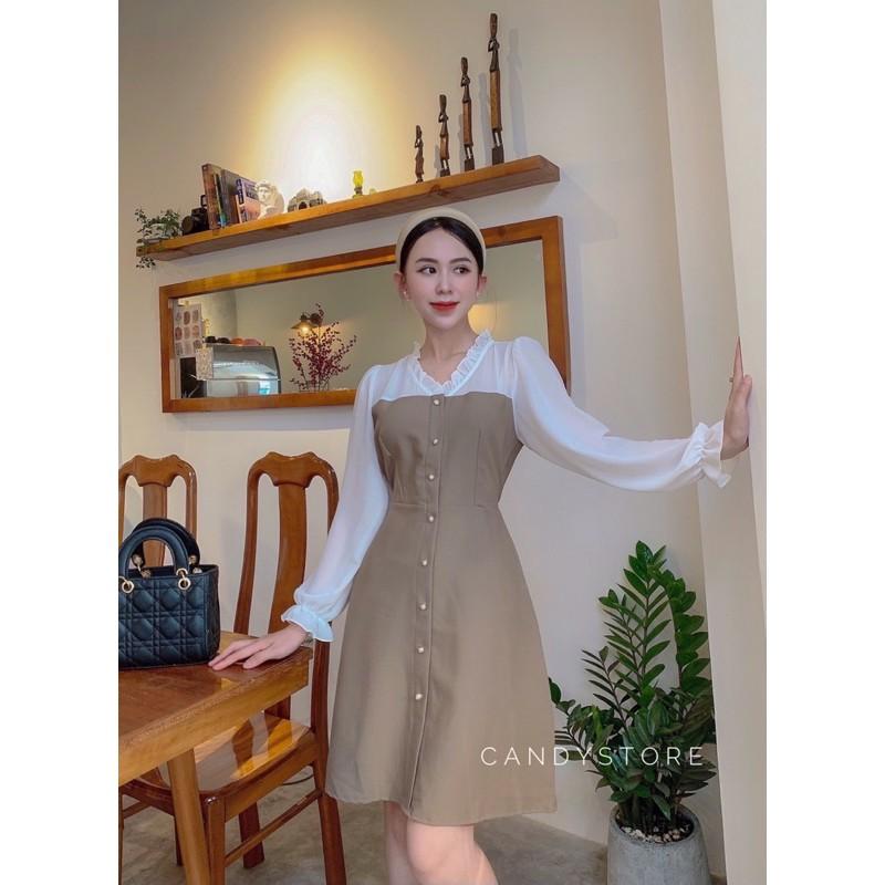 Đầm kaki phối tay voan