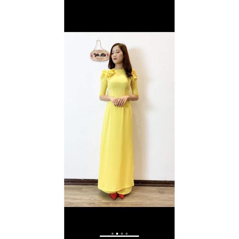 áo dài tay bồng đính hoa ngực