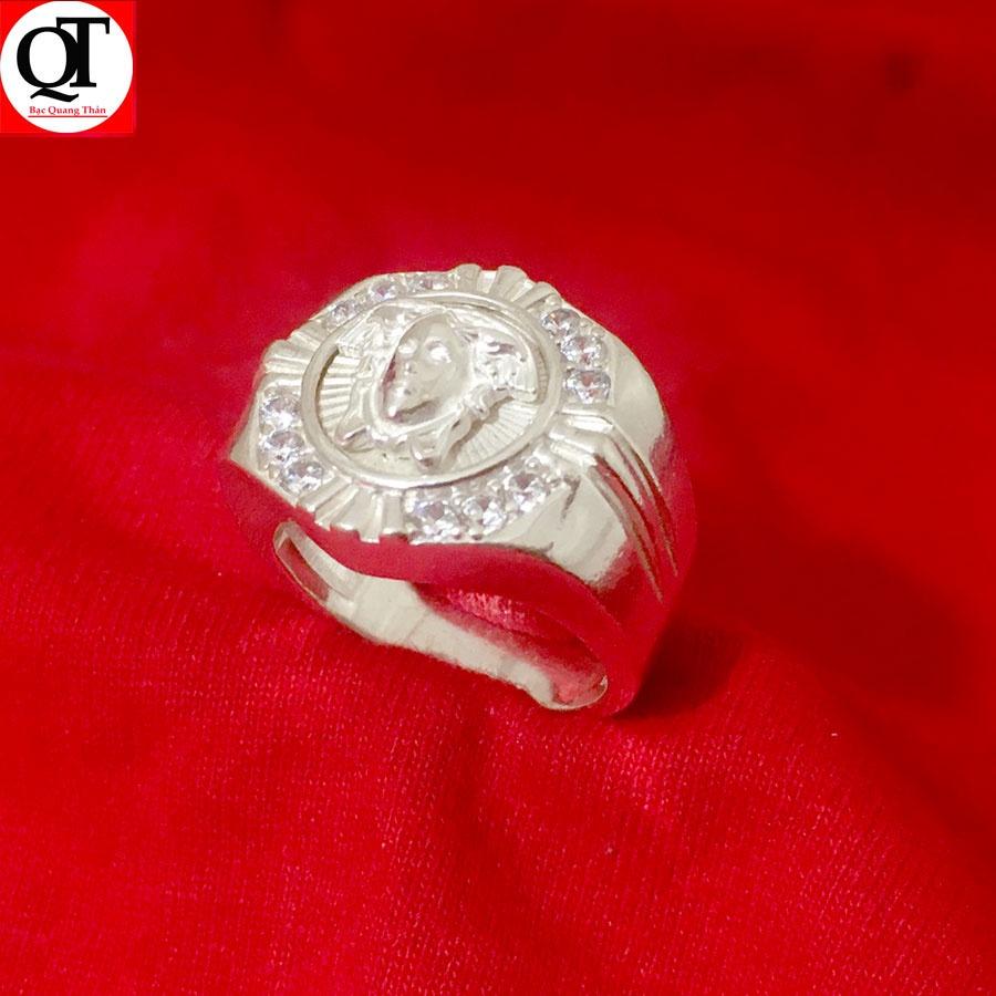 Nhẫn nam Vesac Bạc Quang Thản chất liệu bạc ta đúc nguyên chiếc gắn đá coboic trắng cao cấp - QTNA32