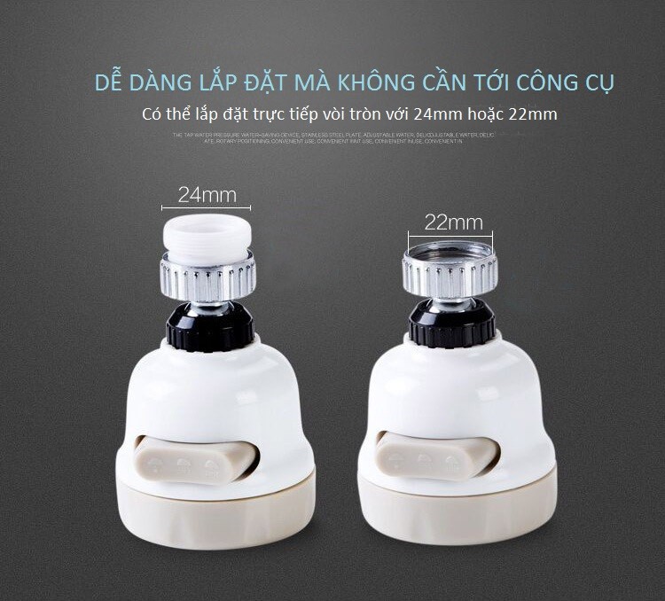 Đầu Vòi Tăng Áp Điều Hướng 360 Độ 3 Chế Độ Chảy Kèm 02 Móc Treo Dán Tường Cao Cấp AZONE