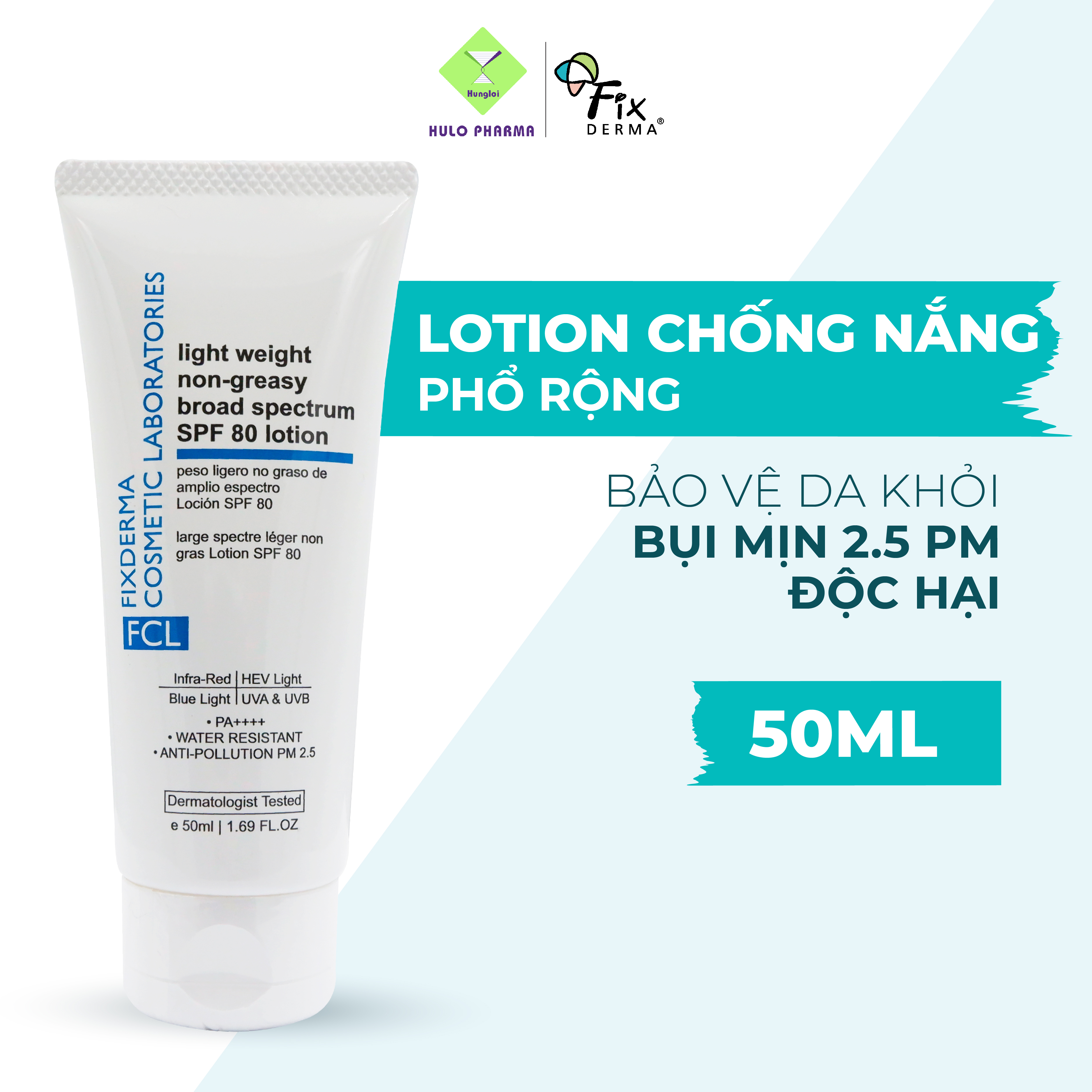 Kem Chống Nắng Phổ Rộng, Chống Bụi Mịn FCL Light Weight Non-Greasy Broad Spectrum SPF 80 Lotion 50ml