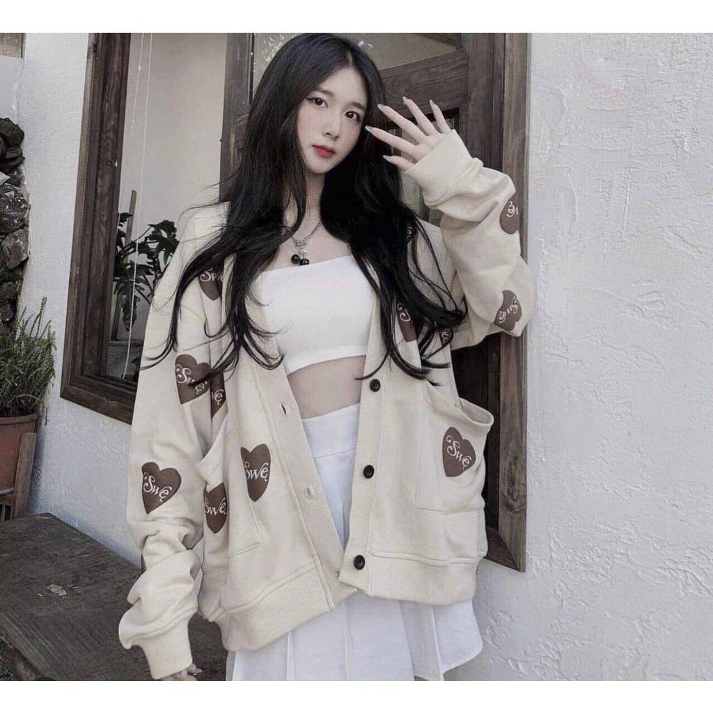 Áo Cardigan Trái tim phong cách Ulzzang Hàn Quốc tay dài chất nỉ cotton Phong Cách Trẻ Trung, Cá Tính CoolZ CD020