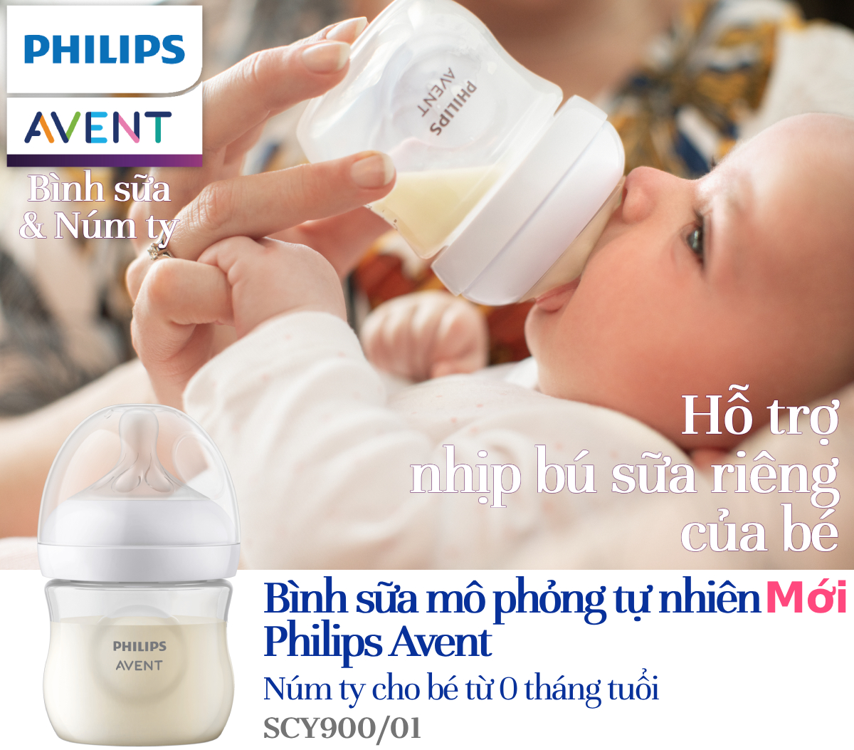 Philips Avent Bình sữa mô phỏng tự nhiên mới_dung tích 125ml cho bé từ 0 tháng SCY900.01 SCY900.02