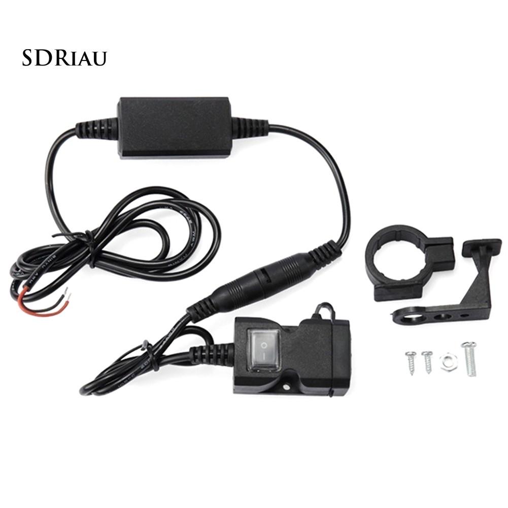 Tẩu sạc xe ô tô cổng USB kép 12-24V/9-90V gắn tay lái xe máy