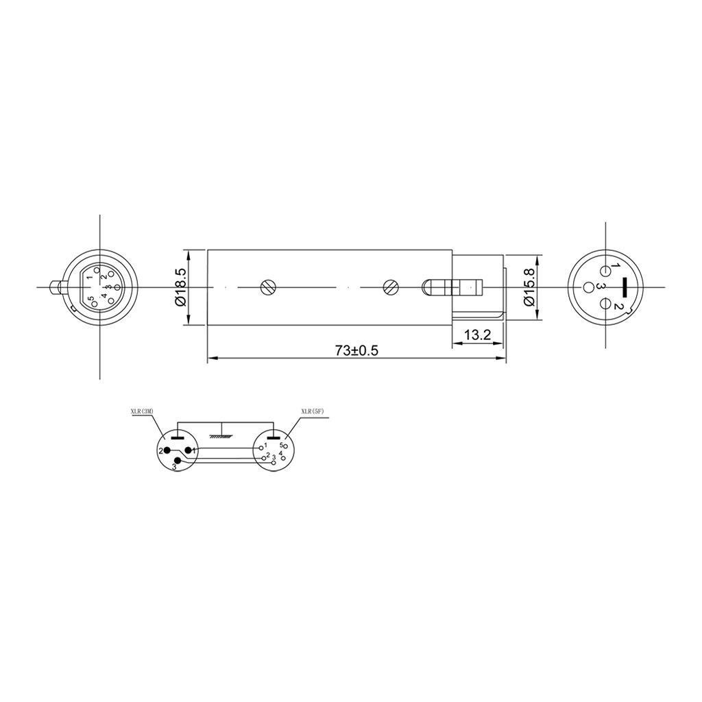 3 Pin Male to 5 Pin XLR Female Audio Heads Interconnect Audio Adapter