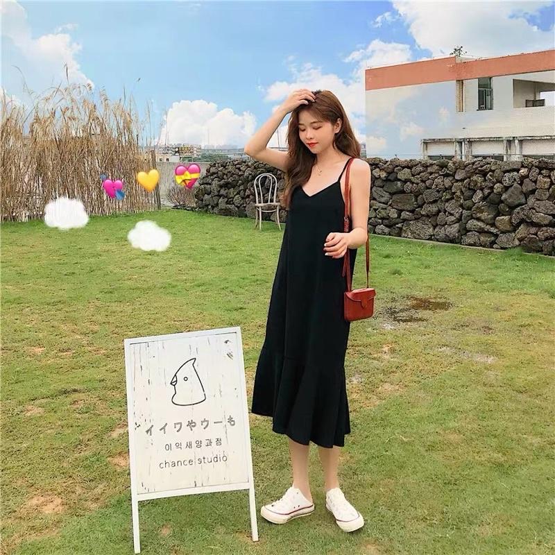 Váy hai dây maxi dáng suông đuôi cá Đầm dáng suông Quảng châu