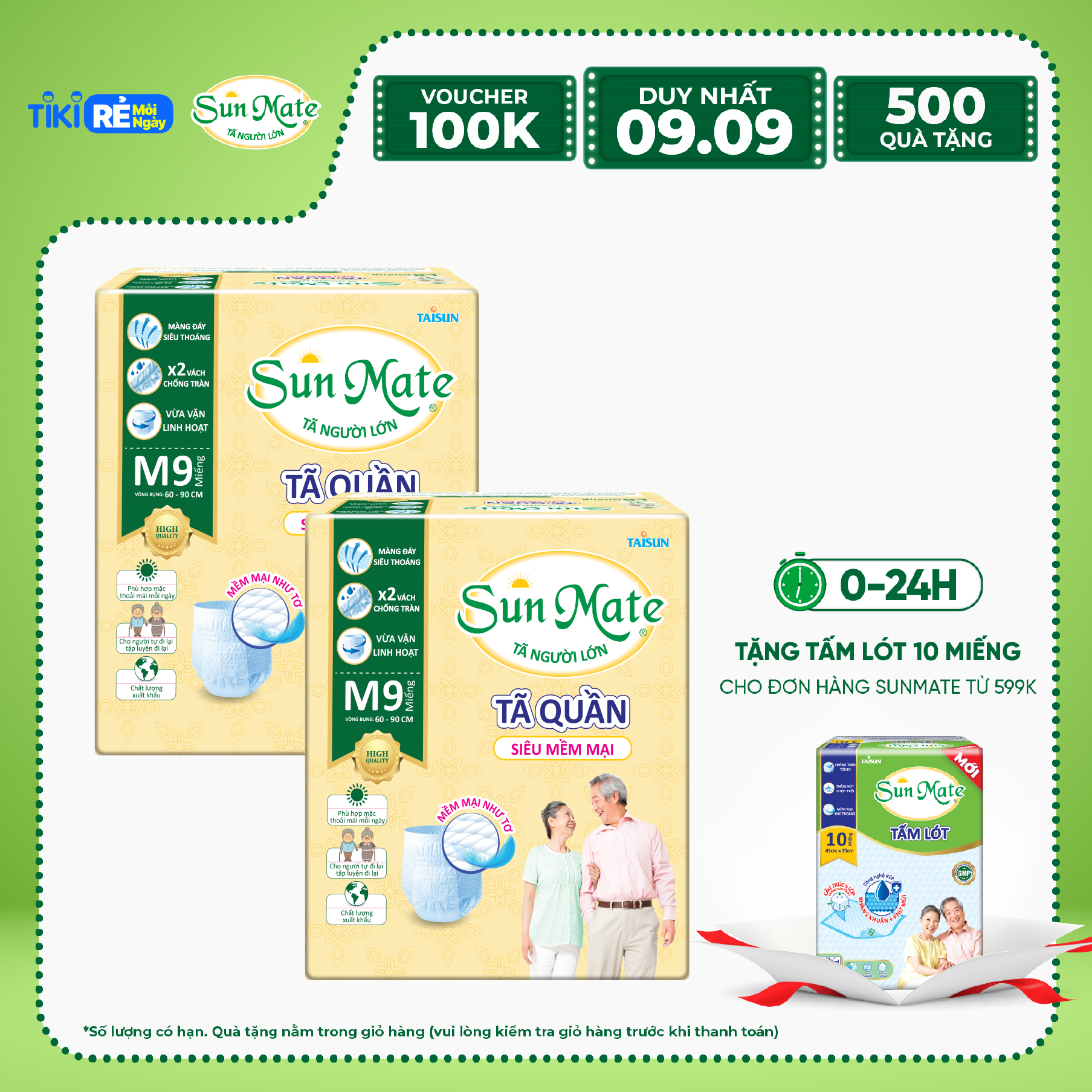 Combo 2 Tã Quần Người Lớn Sunmate Mềm Mại M9 (9 Miếng)