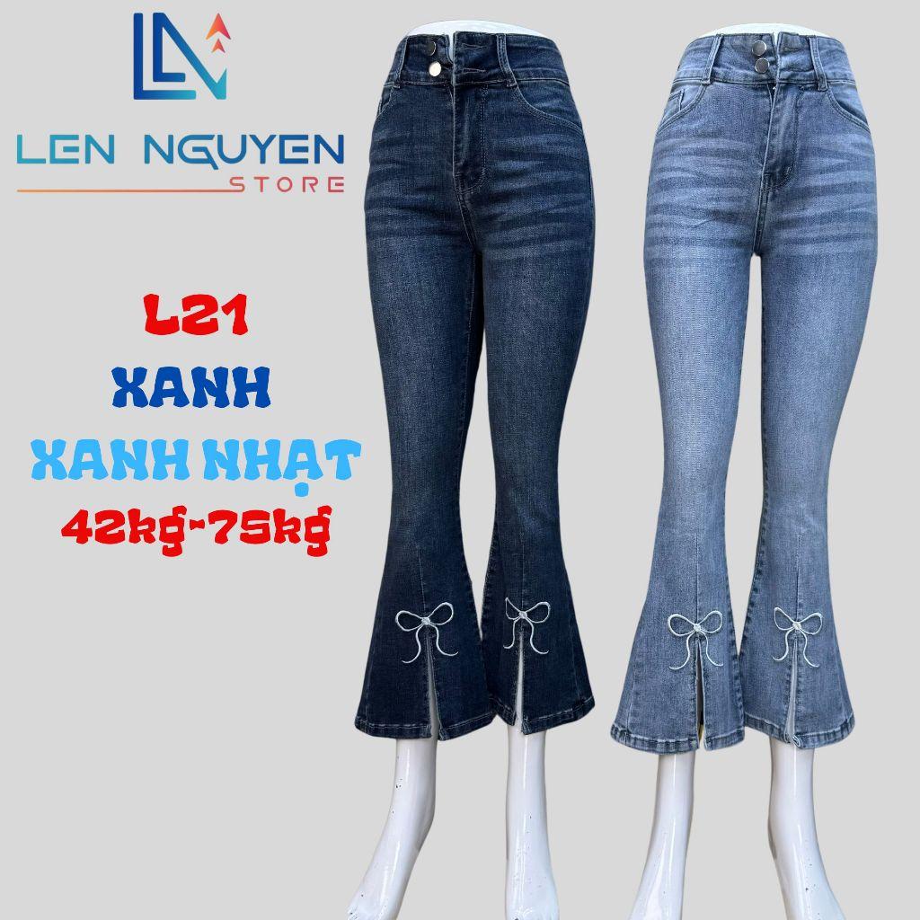 L21_Quần jean nữ, loe, lưng cao, quần bò nữ dáng ôm, quần rin nữ có big size, cho 42kg đến 75kg,LEN NGUYEN STORE - Xanh