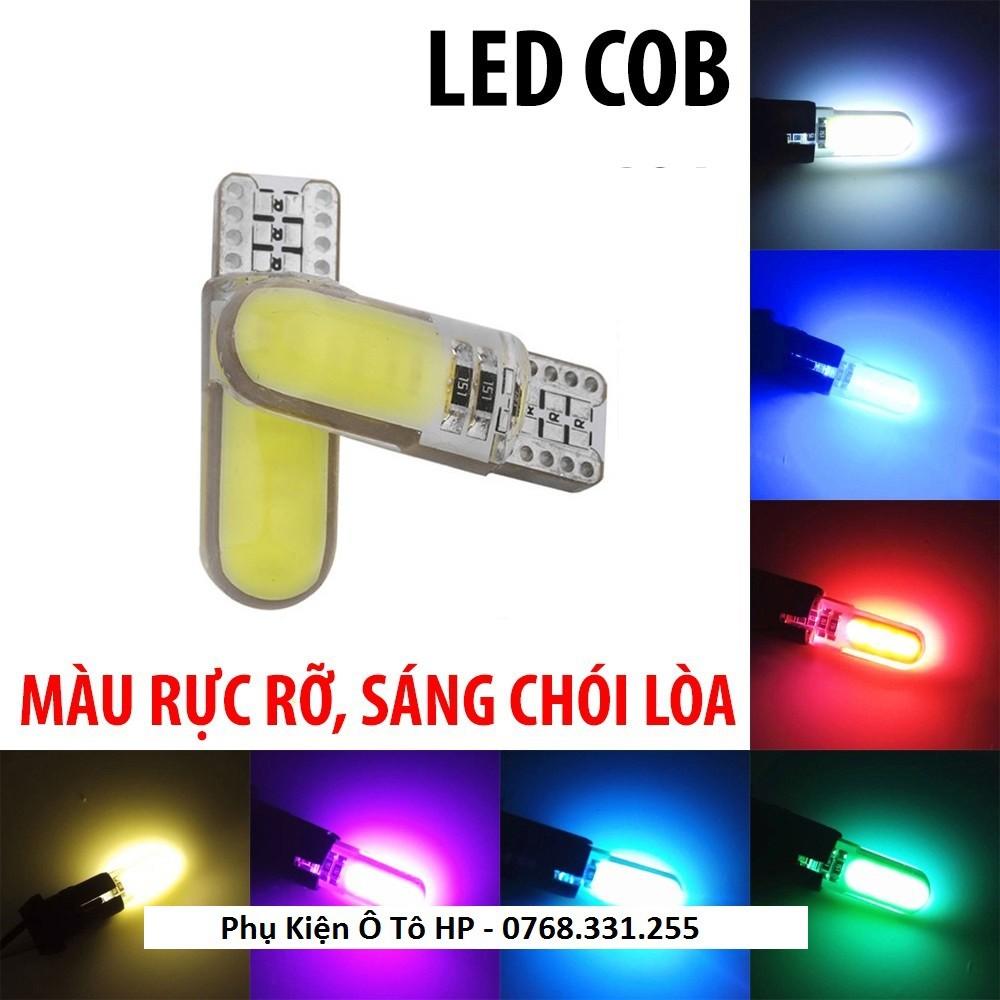 BÓNG LED T10 Đèn Xi Nhan, Đèn Demi Siêu Sáng Cho Xe Máy,Ô Tô, Chân T10, 12chip COB Bọc Silicon (Giá 1 Bóng)