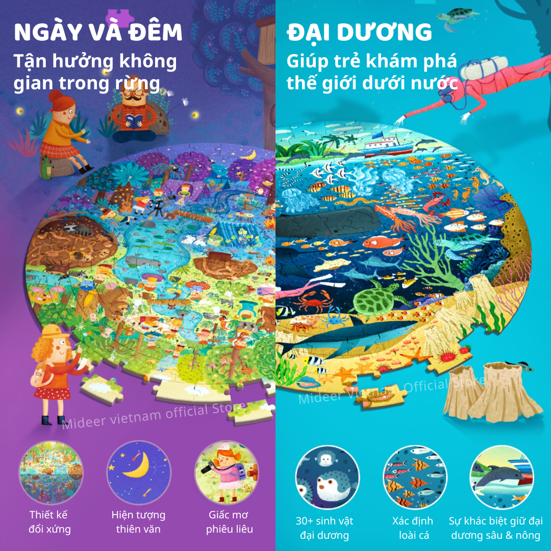 Ghép hình cho bé, tranh ghép Mideer 150P Round Puzzle, đồ chơi trí tuệ Cho bé 5 6 7 8 9+ Tuổi