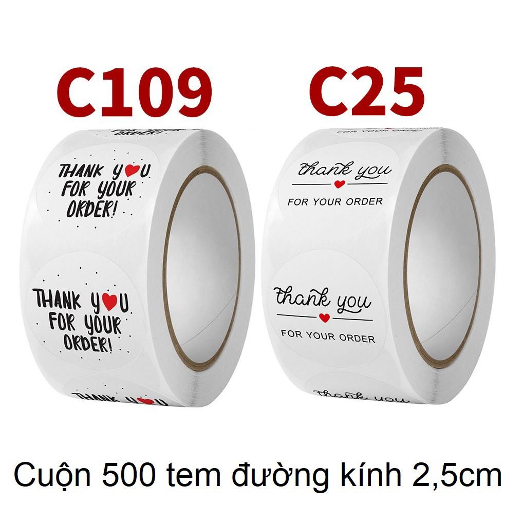 Cuộn 500 tem Sticker Thank you in màu tự dính - Tem cảm ơn siêu dễ thương nền trắng