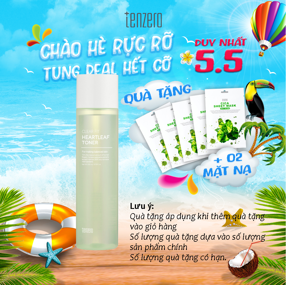 Nước hoa hồng toner diếp cá làm sạch nhờn, ngăn ngừa mụn Tenzero Clear Fit Heartleaf Toner 200ml