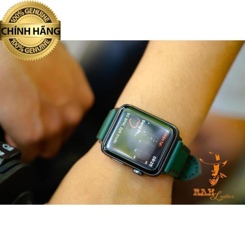 DÂY DÀNH CHO APPLE WATCH DA BÒ - RAM LACSIC 1984  XANH RÊU CỰC KỲ THANH LỊCH - HÀNG CHÍNH HÃNG