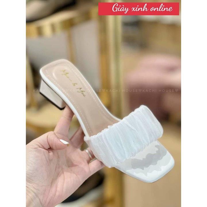 Xả kho 3 ngày giá sốc: Dép/ guốc cao gót 4 phân gót vuông quai nhún 2 lớp( nhún meka kết hợp voan)- bèo 4f
