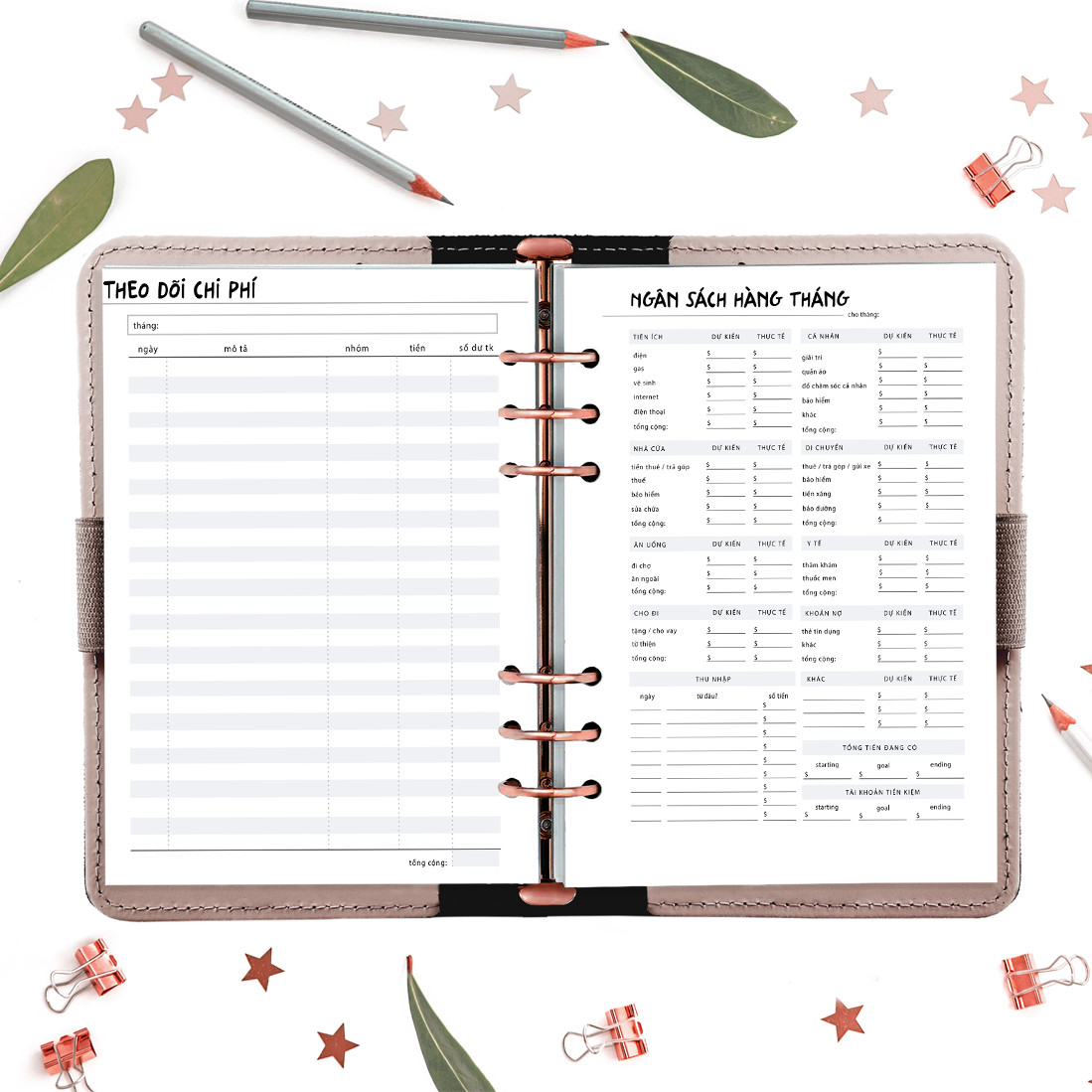 Giấy / Ruột refill sổ còng 6 lỗ A5 lập kế hoạch 60 tờ, định lượng 100gsm của Self Planner