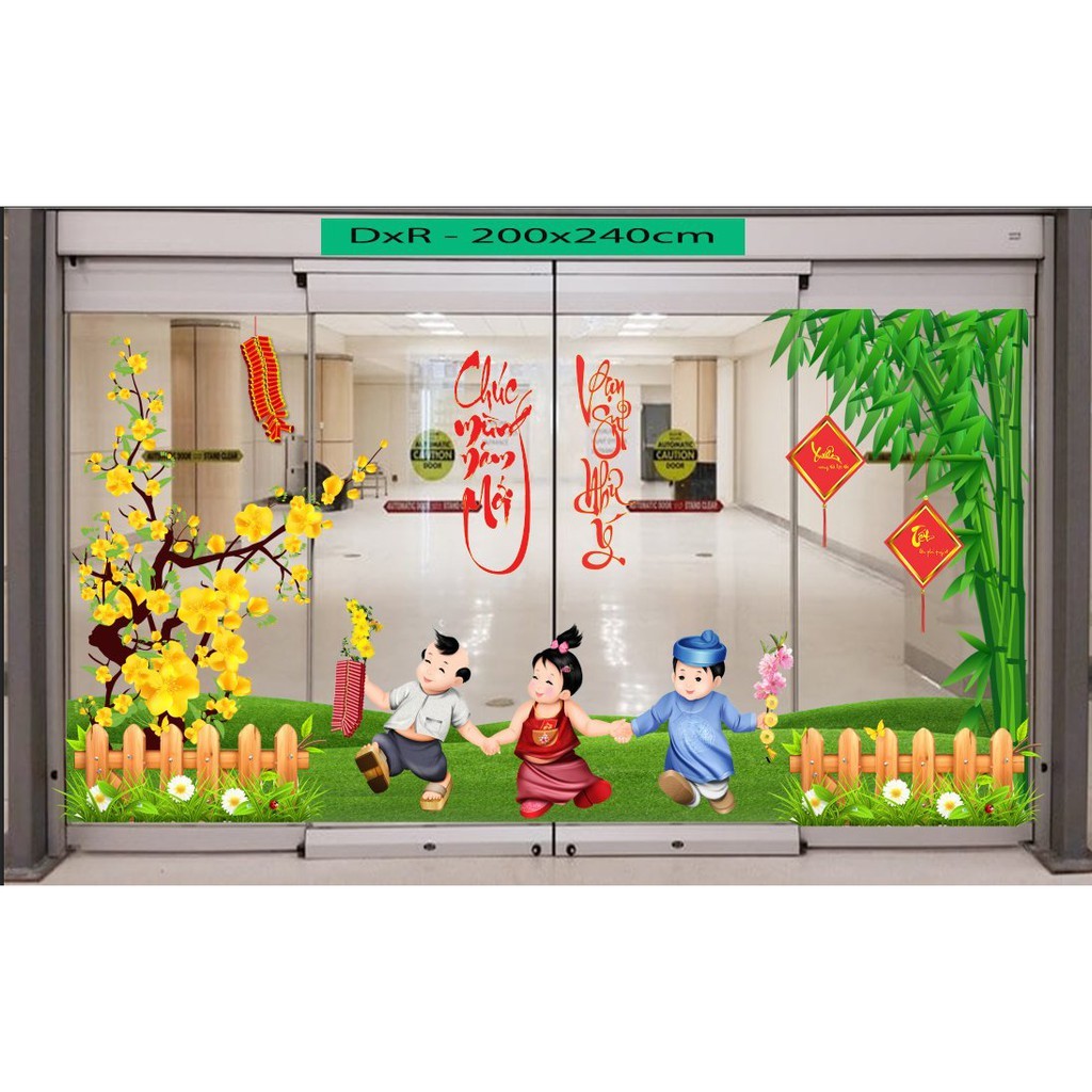 (HCM) Decal dán kính trang trí tết xuân Bính Ngọ 13 Binbin TTT13 decor văn phòng, nhà hàng,khách sạn