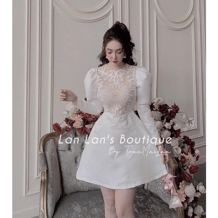 Đầm Nữ Phối Ren - Váy Xoè Dự Tiệc Cho Nữ Tay Dài